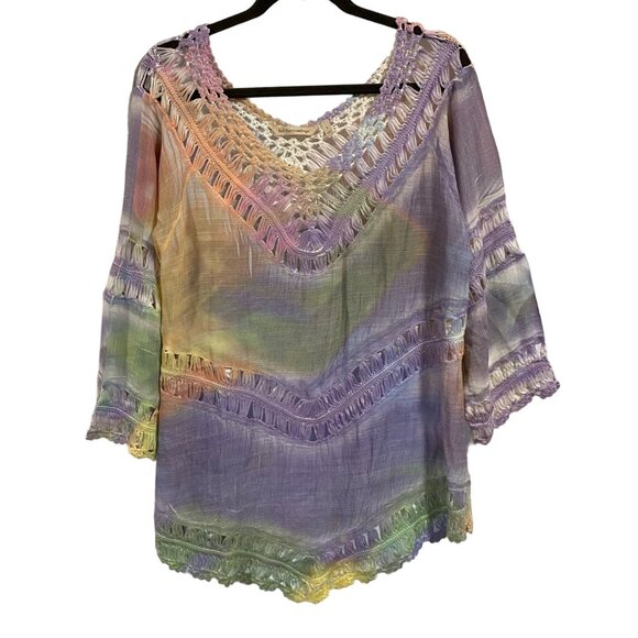Soft Surroundings Lulu Tunic Crochet Tie Dye‎ Top Size L - Picture 1 of 8